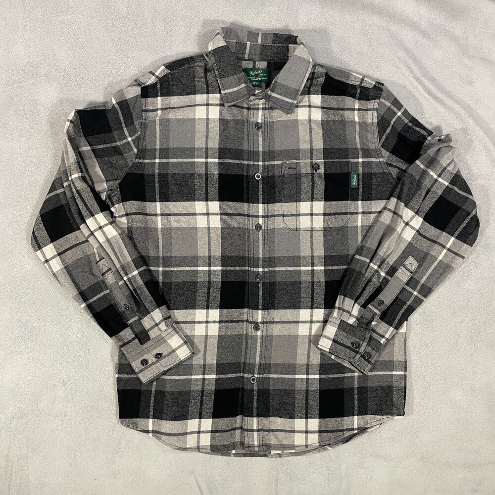 Woolrich Mens Large Black White Plaid Flannel Cotton Blend Long Sleeve Shirt